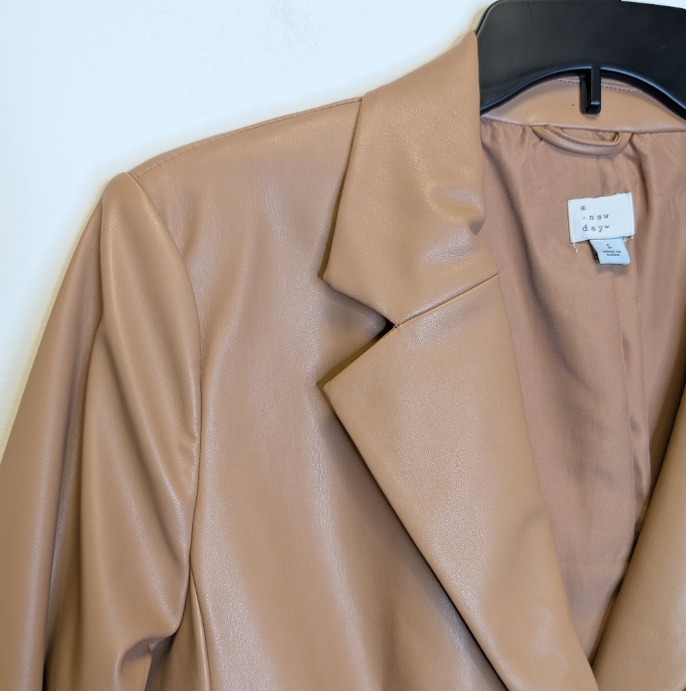 A New Day Women's Faux Leather Relaxed Fit Blazer Camel - Picture 4 of 14